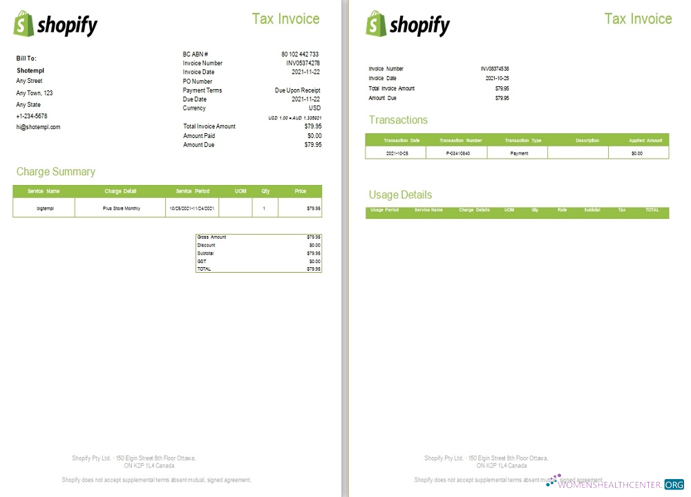 Download Canada Shopify tax invoice Photoshop template
